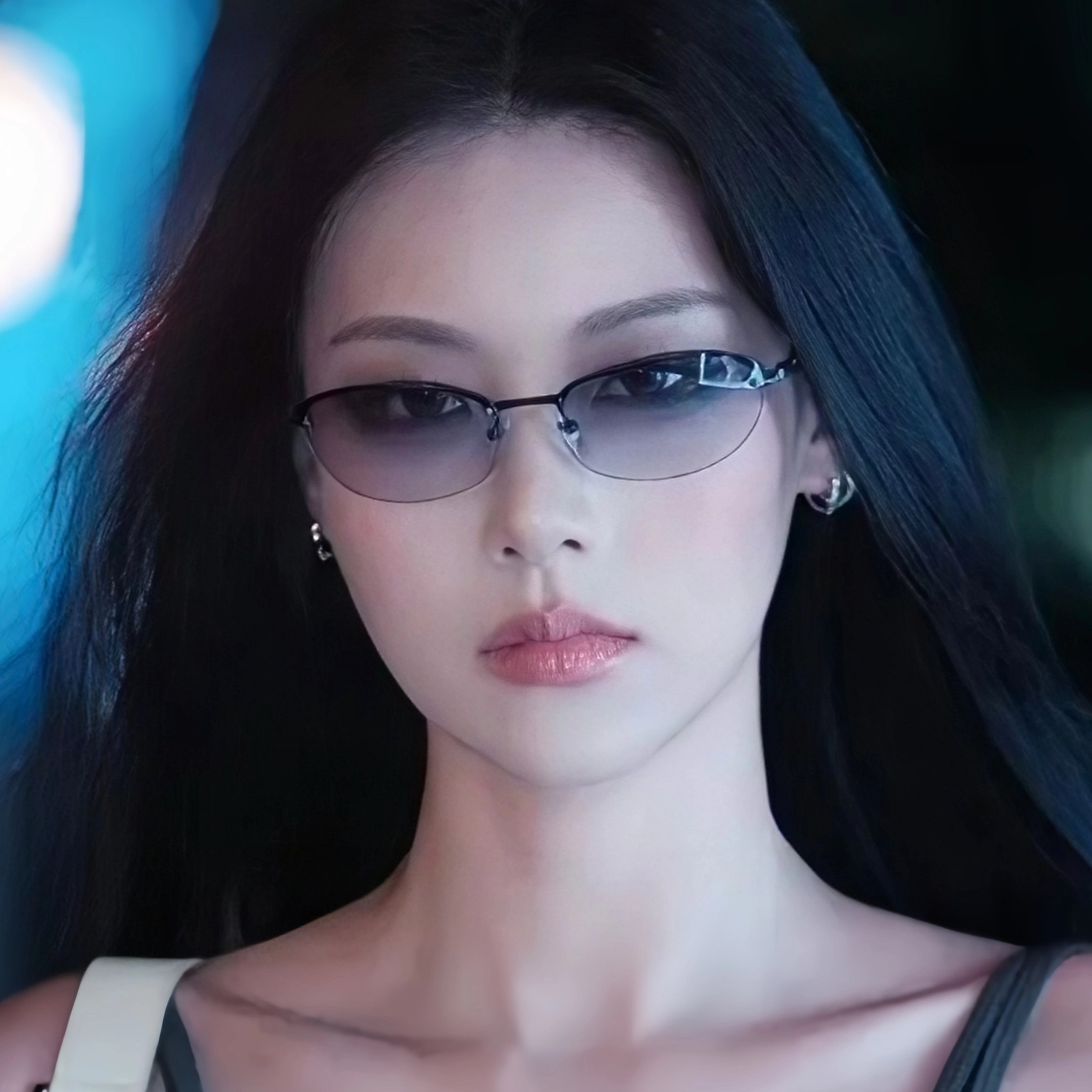 欧美辣妹风椭圆形猫眼金属镂空墨镜Y2K中古款高级感街拍太阳镜女