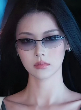 欧美辣妹风椭圆猫眼金属镂空墨镜