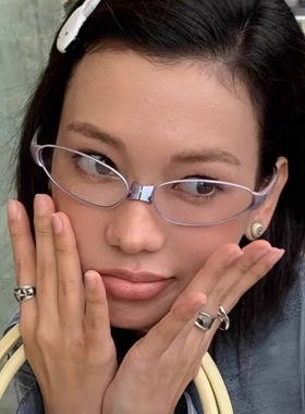 gm眼镜猫眼椭圆形Y2K未来科技感紫色平光镜街拍凹造型装饰女款潮