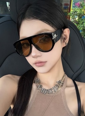 欧美风飞行员式茶色大框时髦高级网感墨镜女方圆脸显瘦太阳眼镜潮