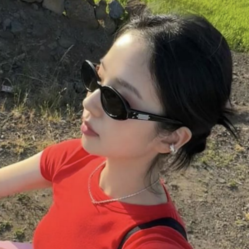 韩版2024新款椭圆猫眼小窄框墨镜