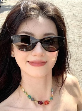 复古方框猫眼黑色时髦高级感墨镜