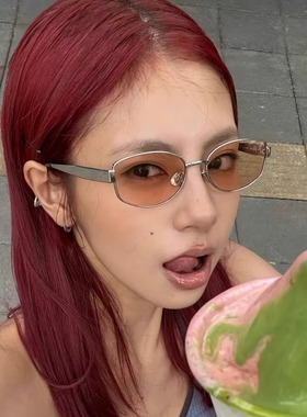 金属橘色方框猫眼Y2K茶色墨镜