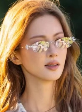 金晨同款墨镜无边框水银色镶钻