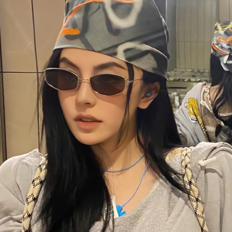 欧美风金属茶色小窄框椭圆猫眼gm墨镜2025新款女防紫外线太阳眼镜