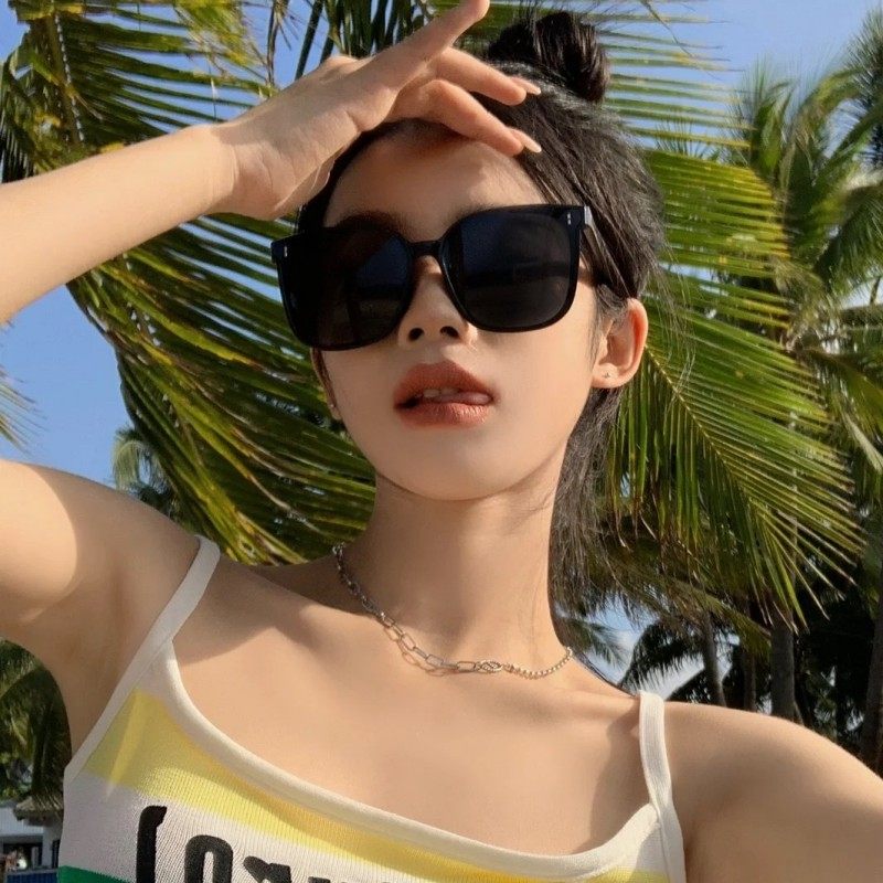 方形大框gm偏光黑色太阳眼镜女款大脸显瘦高级感防紫外线强光墨镜
