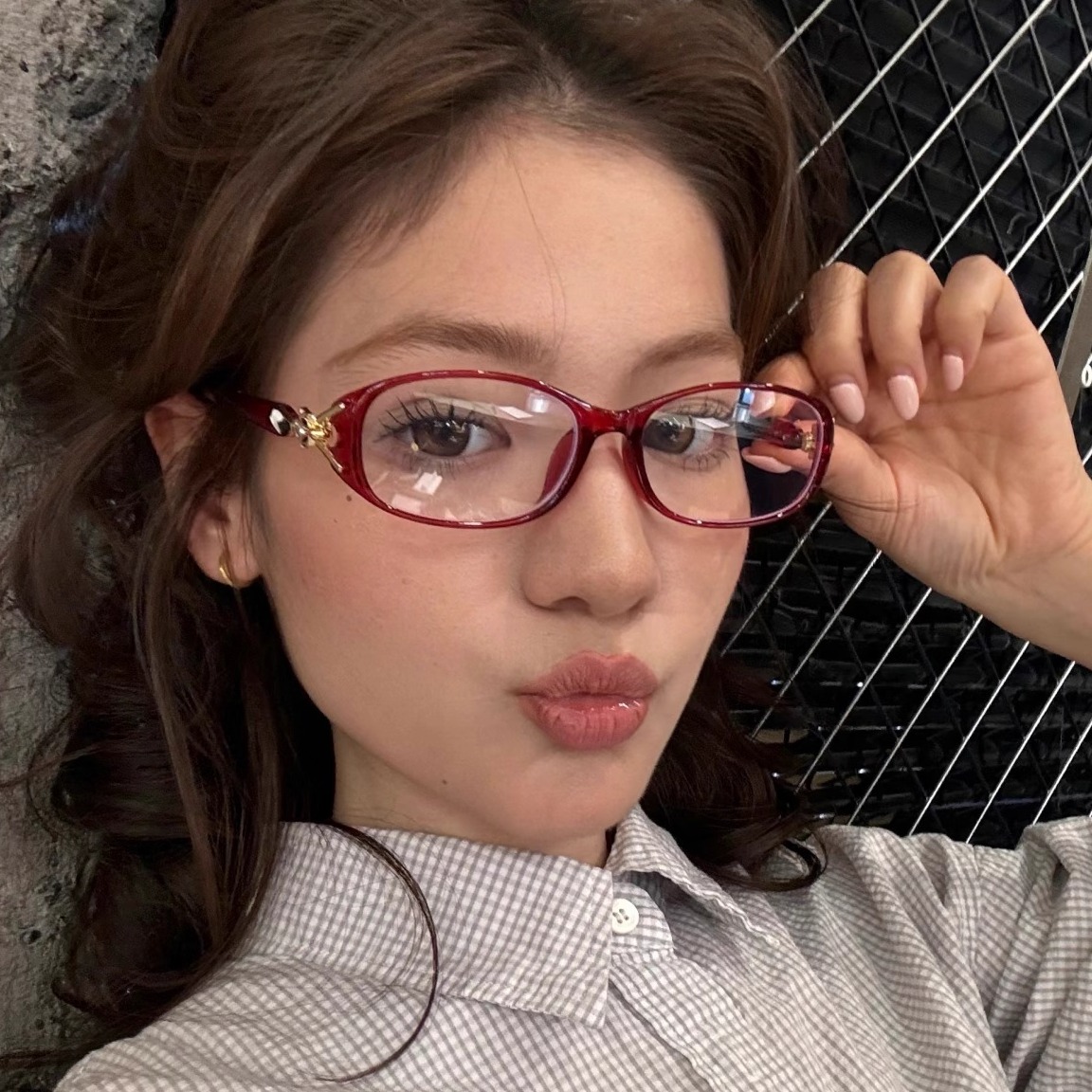 复古透明红色椭圆形眼镜Y2K欧美辣妹风可配近视度数老花女平光镜