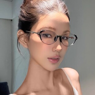 金属猫眼老钱风眼镜方圆脸显瘦配度数近视平光镜防蓝光女 复古美式
