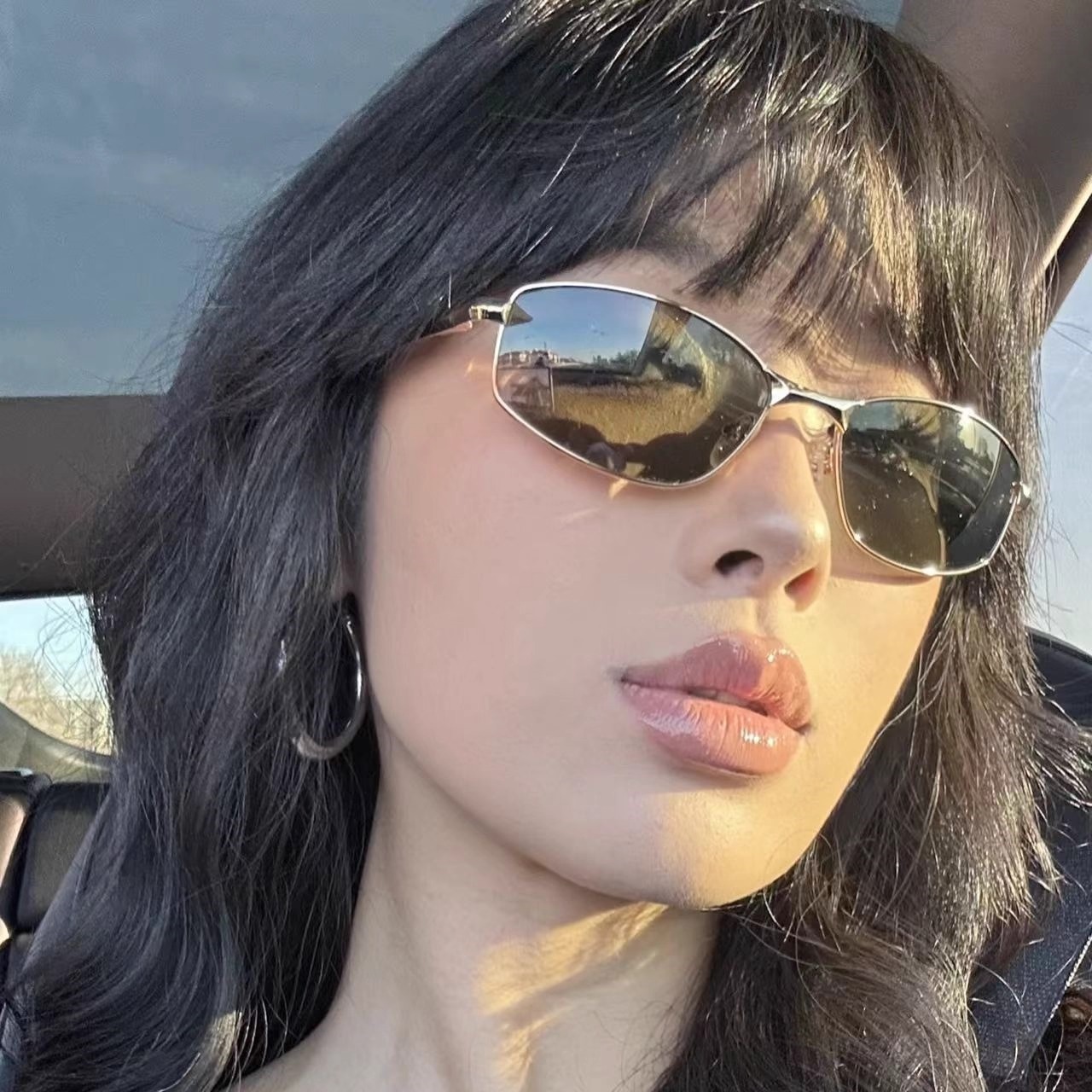 复古美式辣妹金属高级感猫眼墨镜