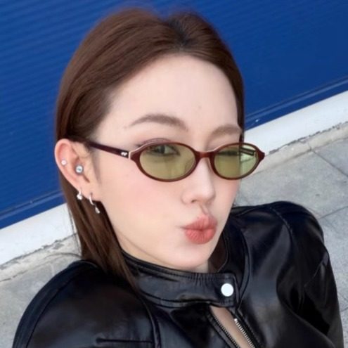 复古椭圆猫眼茶色高级网感太阳镜