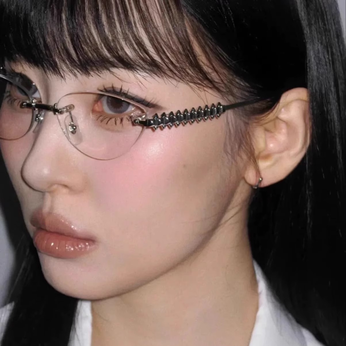 个性潮女款韩版复古无框金属猫眼时髦眼镜街拍凹造型配度数平光镜