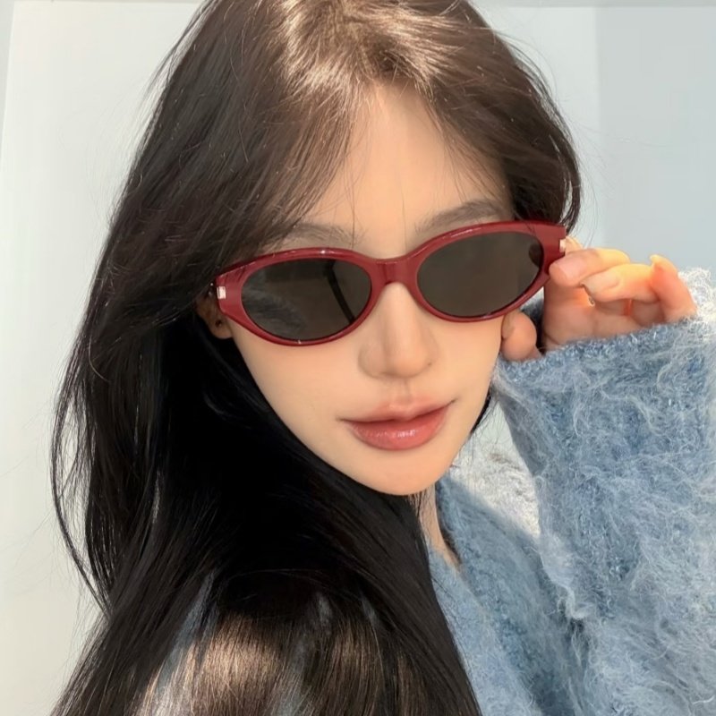 复古猫眼红色时髦高级感太阳眼镜防紫外线凹造型街拍网红墨镜女潮