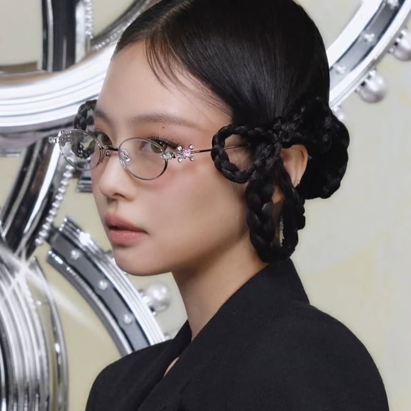 Jennie同款珠宝系列镶钻gm眼镜金属银色椭圆小框Y2K配度数平光镜