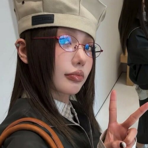 复古金属红色小框椭圆Y2K眼镜女