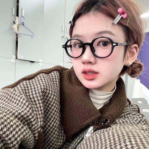 日系粗框黑框眼镜圆框镜框女圆脸