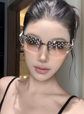 欧美复古Y2K亚裔辣妹风镶钻墨镜