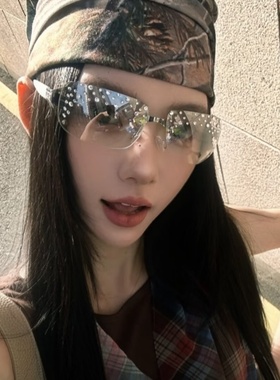 个性欧美复古亚裔辣妹风镶钻墨镜