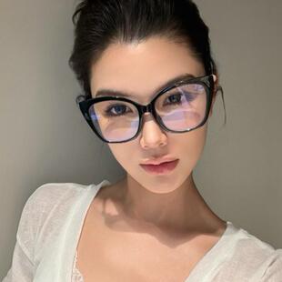 欧美大方框黑框素颜神器防蓝光平光眼镜珍珠镶嵌度数近视圆脸显瘦