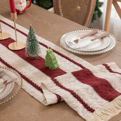 圣诞桌旗新年喜庆红绿餐桌装饰