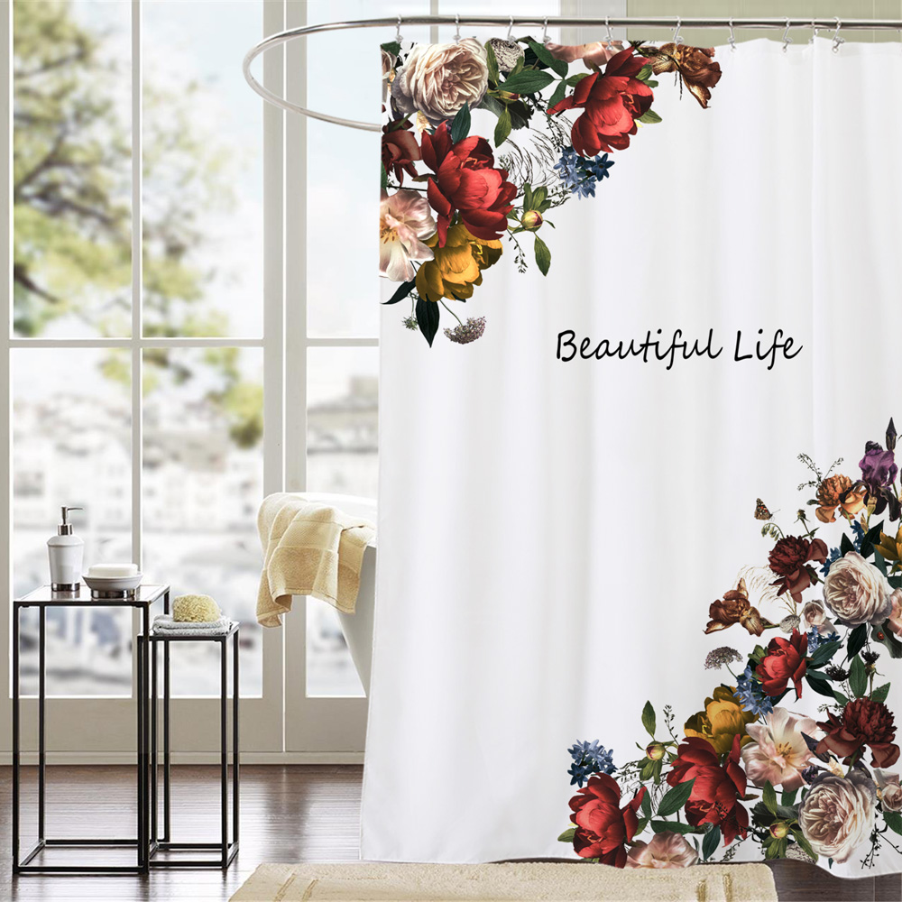 繁花美式复古花朵防水加厚防霉浴帘浴缸帘套装厕所窗帘定制全遮光
