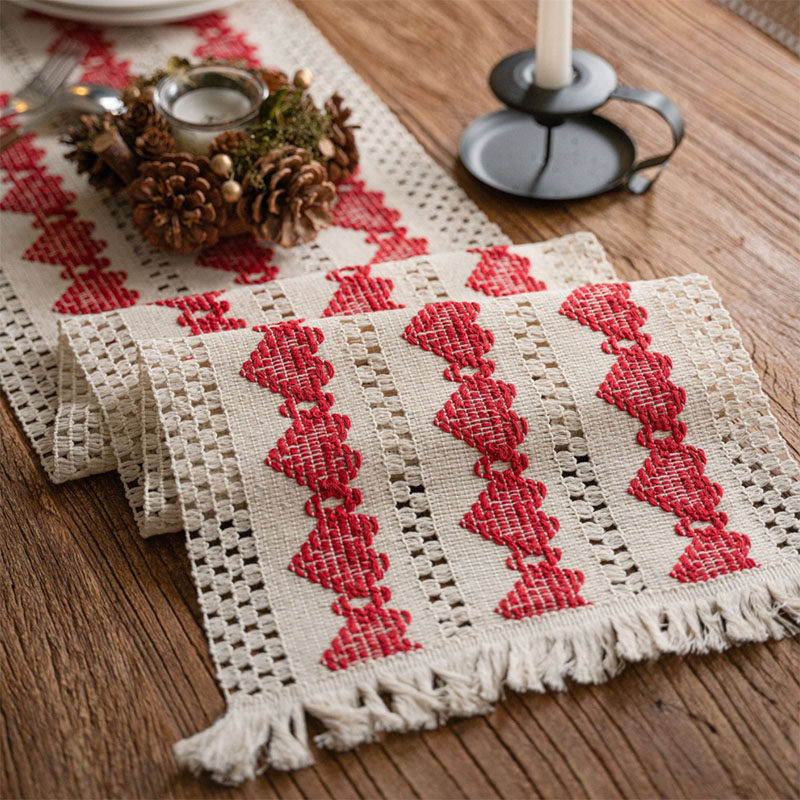红心棉麻编织圣诞节桌旗法式餐桌装饰餐垫玄关春节新年茶几垫布,居家布艺,桌旗,淘宝优惠券,粉丝福利购,淘宝优惠卷