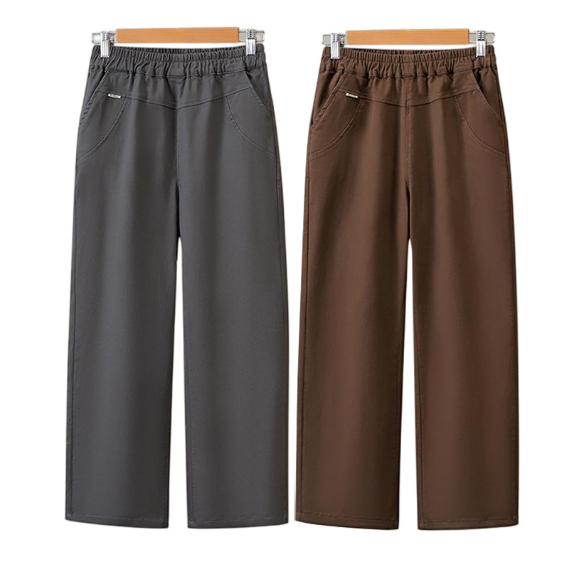 妈妈裤子纯棉直筒裤春秋厚款休闲九分裤中老年人女士全棉宽松长裤 - 名衣坊  正品店出品