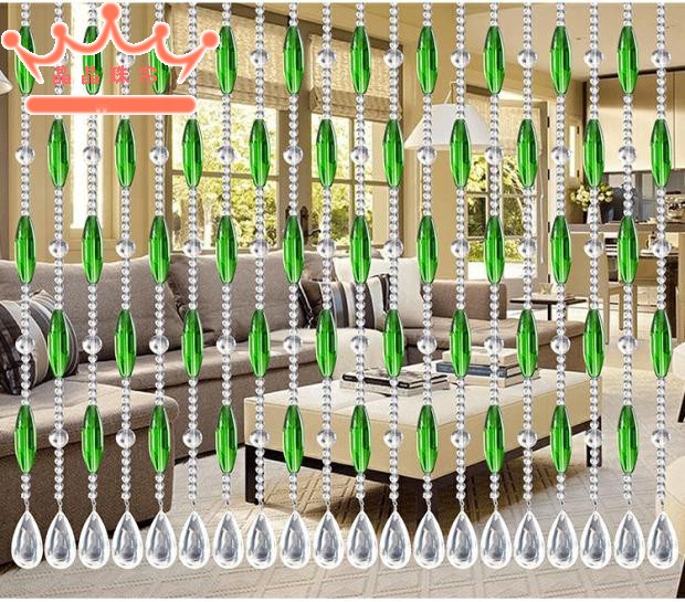 新款门帘成品绿色橄榄珠水晶隔断帘客厅卧室玄关卫生间线帘挂帘子图片