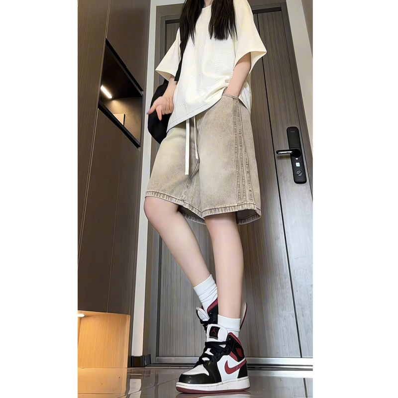 夏季新款美式高街复古水洗牛仔短裤女生潮流宽松直筒五分裤2534,男装牛仔裤,电商B203