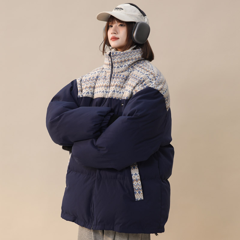 冬季新款美式撞色拼接立领棉衣女潮流宽松保暖棉服加厚外套MY105,男装棉衣,电商B203