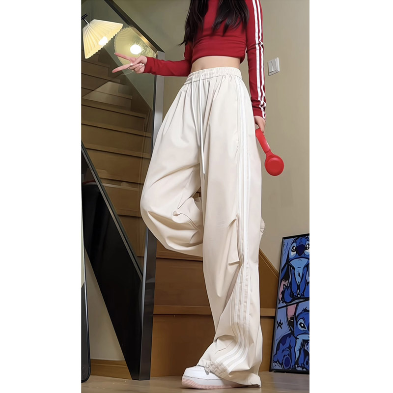 春季美式高街条纹拼接休闲裤女生潮流宽松直筒阔腿裤KZ38特P45,男装休闲裤,电商B203