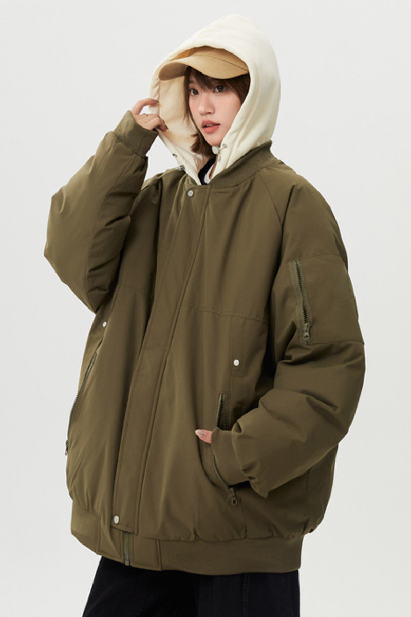 冬季新款美式高街假两件棉衣女士潮流宽松连帽棉服外套9007P98,男装棉衣,电商B203