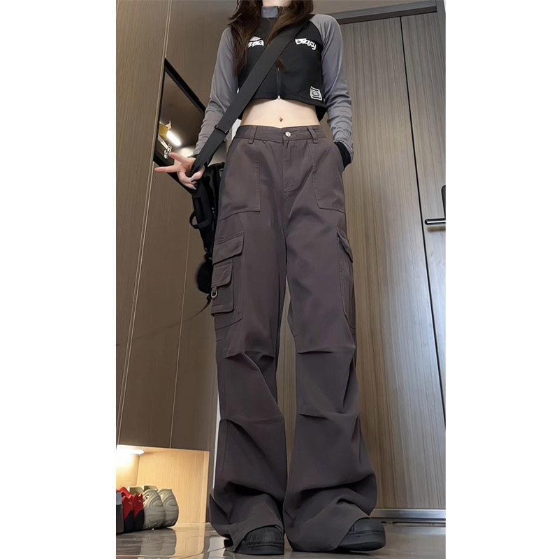 秋季美式高街多口袋工装休闲裤女士潮流宽松直筒阔腿裤KZ019P58,女装休闲裤,电商B203