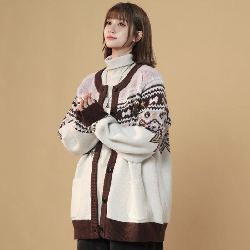 秋冬季新款美式小众撞色拼接毛衣女生开衫外套潮流慵懒风A03P95，男装针织衫/毛衣，电商B203
