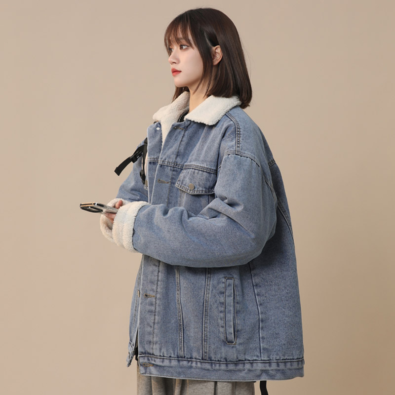 冬季新款羊羔绒棉衣女生潮流宽松加绒加厚牛仔夹克外套MY88P135，男装夹克，电商B203