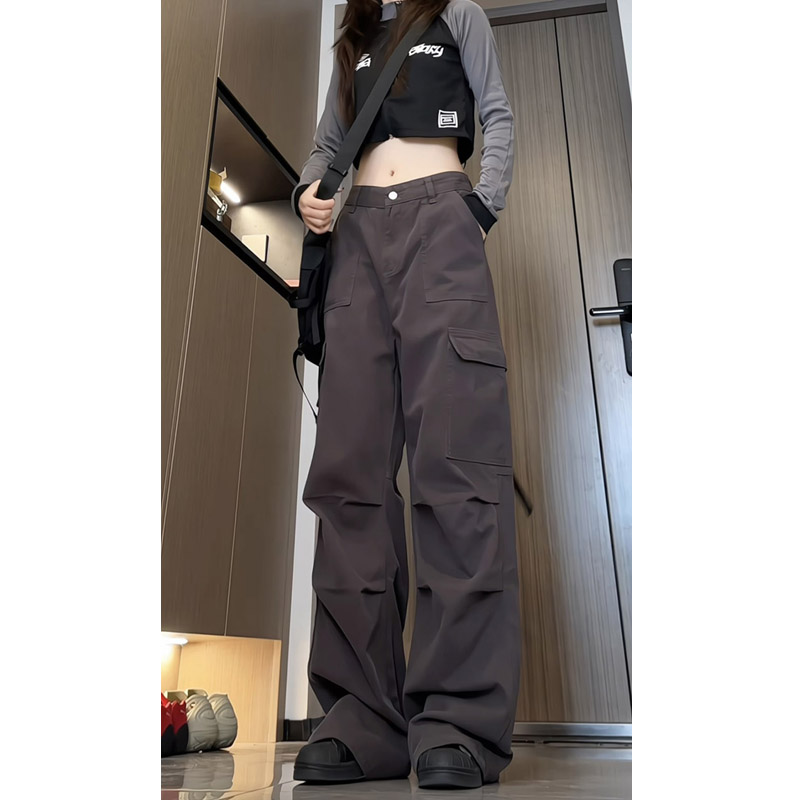 秋季美式高街多口袋工装休闲裤女士潮流宽松直筒阔腿裤KZ019P58，女装休闲裤，电商B203
