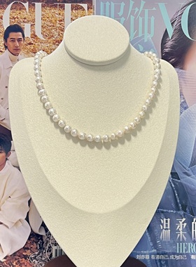 天然淡水糖纸皱圆巴项链白色