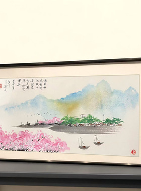 手绘国画桃花图客厅餐厅玄关挂画办公室客厅装饰画纯手绘真迹带框