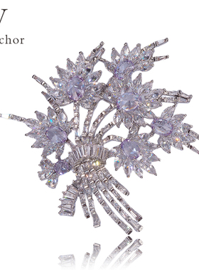 新品紫色发财树胸针女高档别针一夜暴富镶钻胸花