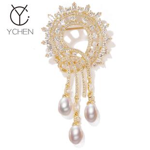 教师节礼物淡水珍珠灵动围巾徽章胸针女高级感精致西装 配饰别针