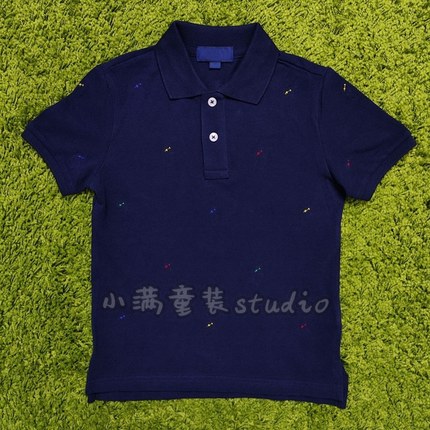 出口经典珠地棉满绣彩色刺绣儿童polo衫翻领短袖童装亲子小中大童
