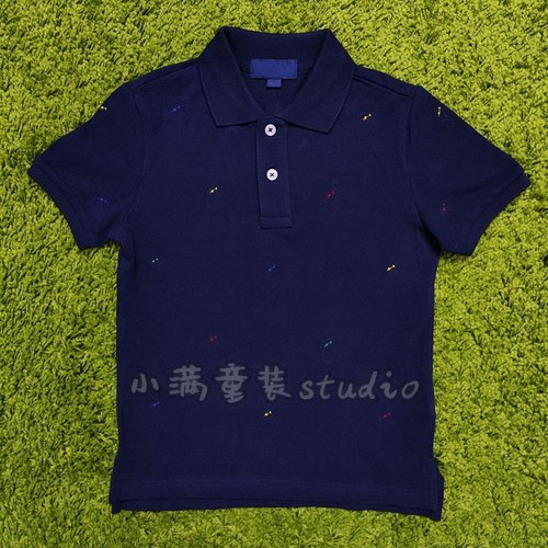出口经典珠地棉满绣彩色刺绣儿童polo衫翻领短袖童装亲子小中大童