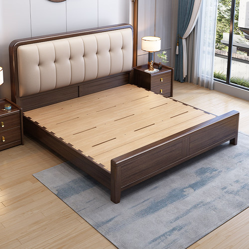 新中式紫檀木1.5全实木大床榫卯满铺真皮软包1.8米主卧双人床婚床