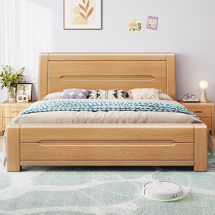 2.2米 原木榉木床1.8米双人床现代简约1.2m儿童1.5米全实木大床2