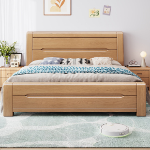 原木榉木床1.8米双人床现代简约1.2m儿童1.5米全实木大床2 2.2米