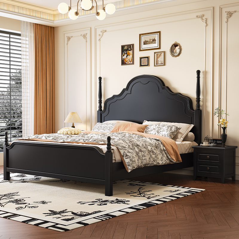 法式中古风实木床1.8米现代简约大小户型1.5m主卧室婚床单双人床