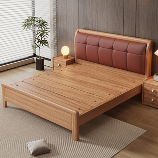 原木色实木床1.8米双人床现代简约1.5米家用木蜡油高箱收纳抽屉床