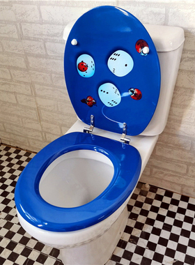 MDF马桶盖家用通用配件加厚坐便器盖板套厕所板老式UVO型彩色蓝色