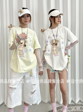 13DE环绕花朵假两件T恤FR26Q2770——1780