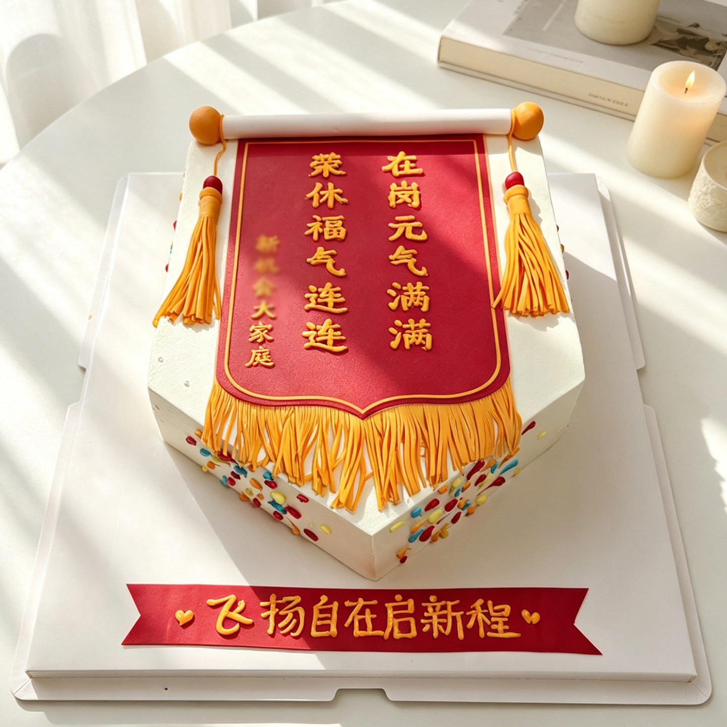 欧贝企业领导同事朋友退休锦旗个性定制生日蛋糕上海苏州同城配送