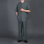 短袖 夏装 新款 高档男唐装 内领撞色真丝青花瓷 百福龙中国风夏装